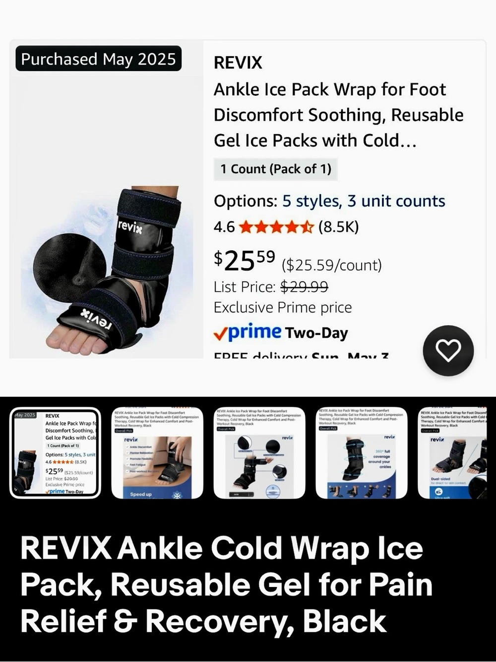 Black Ankle Ice Pack Wrap – Reusable Gel Compression for Pain Relief